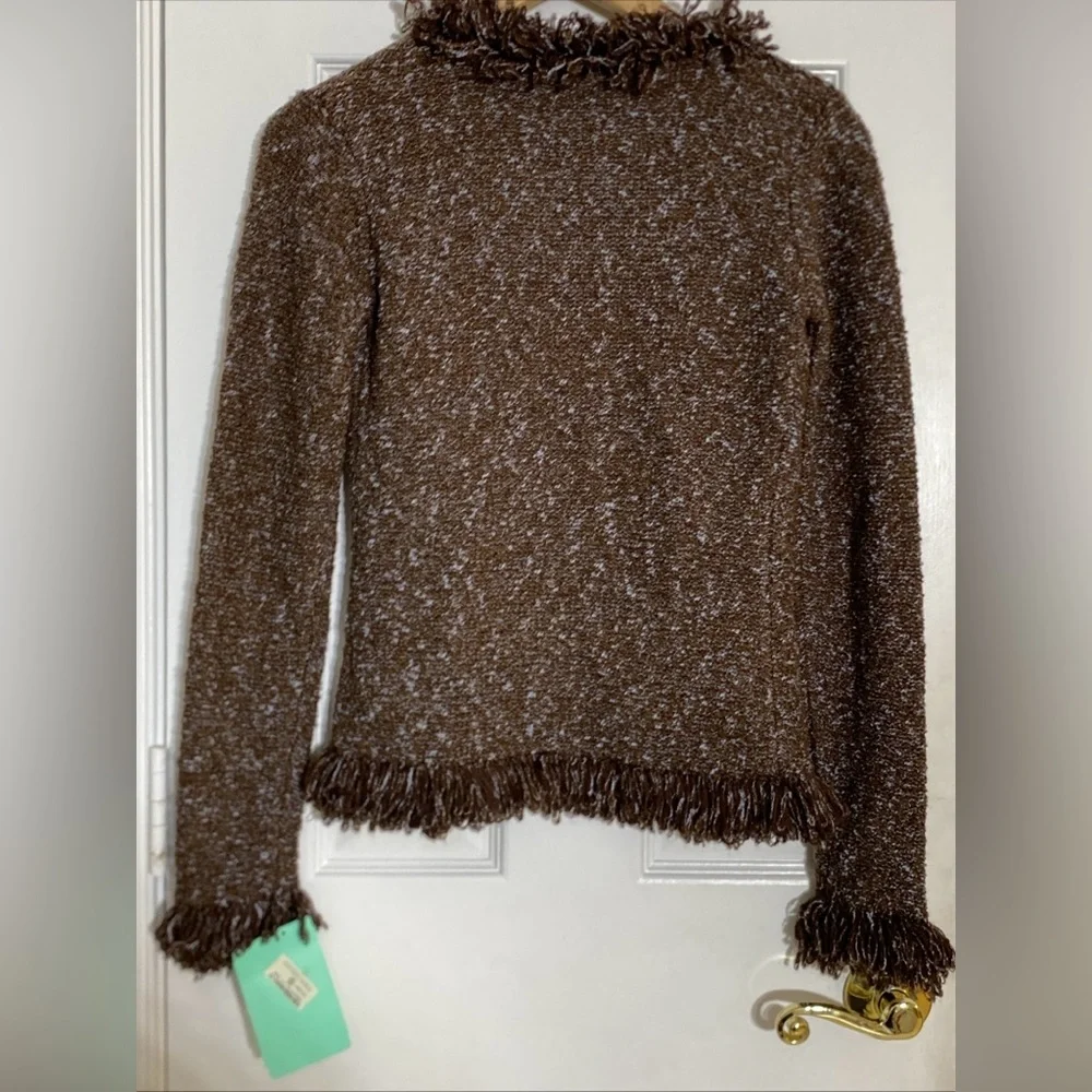 One Girl Who LADIES’ BROWN & BLUE FRINGED CARDIGAN Size SMALL NEW NWT - Picture 8 of 8
